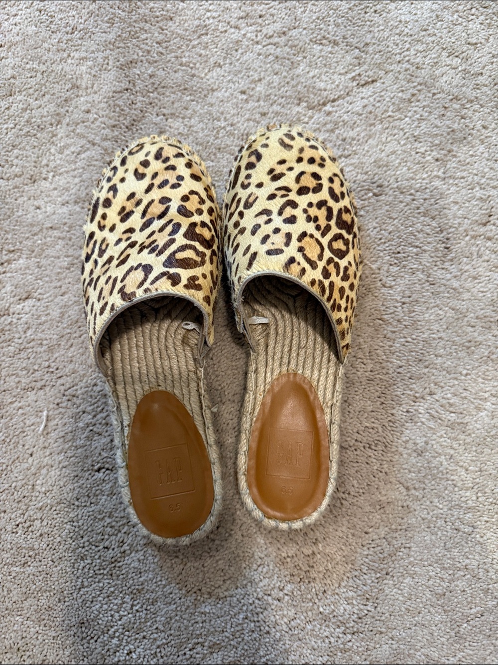 GAP Leopard Print Espadrille Mules in Tan and Brown